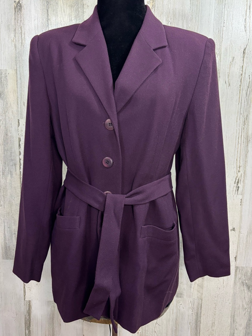 Talbots Vintage Plum Belted Longline Blazer Jacket